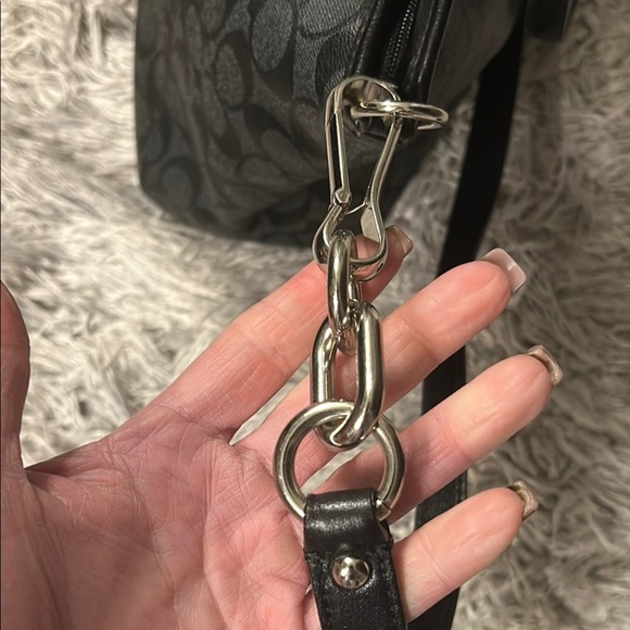 Coach Black Monogram Tote with Leather Handles - Picture 13 of 15